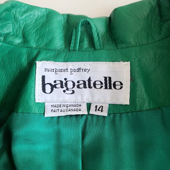 Vintage 1980s 1990s Bagatelle Margaret Godfrey bright green leather jacket. - Picture 6 of 11